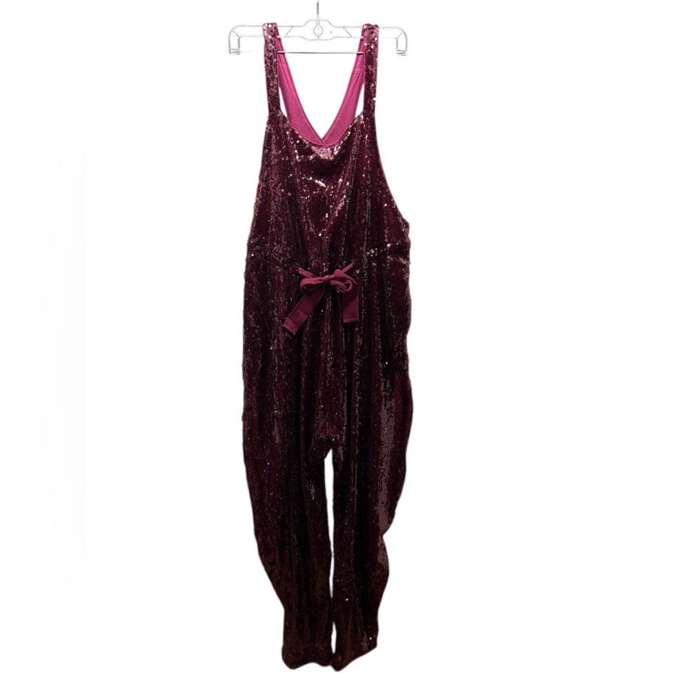 Free People Sequin Burgundy Jumpsuit